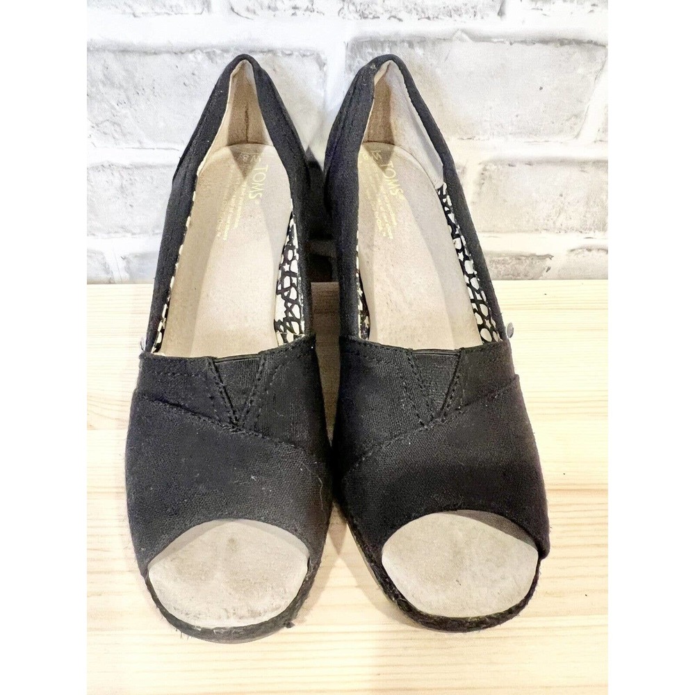 TOMS Classic Wedge Peep Toe Sandal, Women's Size 8 M, Black - Picture 2 of 5